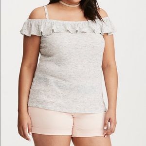 NWT Ribbed Off The Shoulder Ruffle Tee by Torrid